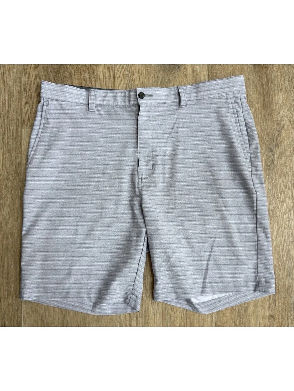 Ben Hogan Golf Shorts Mens 38 Blue Gray Striped Performance Stretch Flat Front